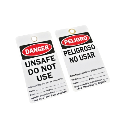 Persoonlijk op maat gemaakt PVC-plastic label Veiligheidsvergrendeling Tagout Gevaarlijke tags Beide grootte Taalopties Deurhangslot